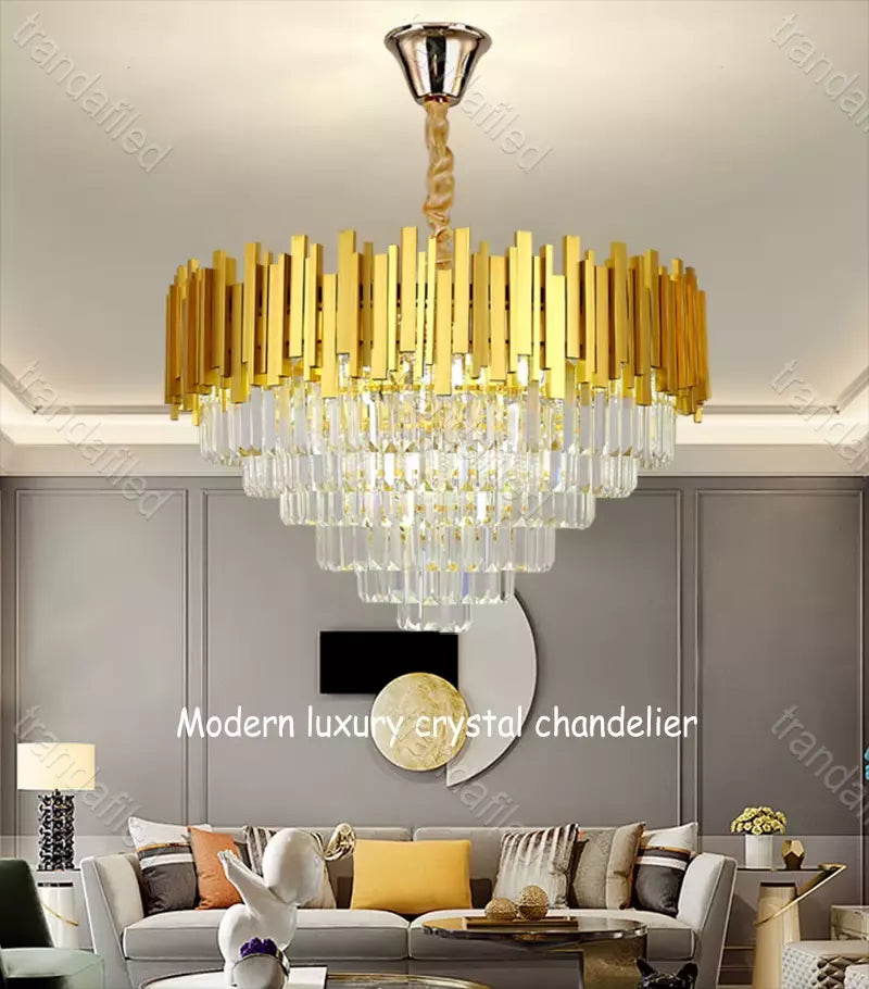 Candelabru cristal clasic Lustra cristal eleganta , schelet auriu , inaltime adjustabila ,927 Diam, E14 metal, cristal