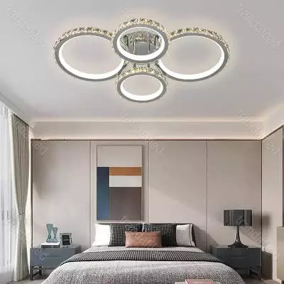 Lustra led Circle Design, K9 Cristal 4 Segmente 8877/4CR lumina calda, rece si lumina naturala, intensitate reglabila